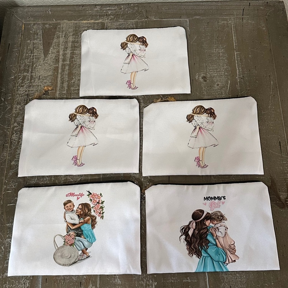 Cosmetic Bags Women White Mom Life Graphic Illustration Set of 5